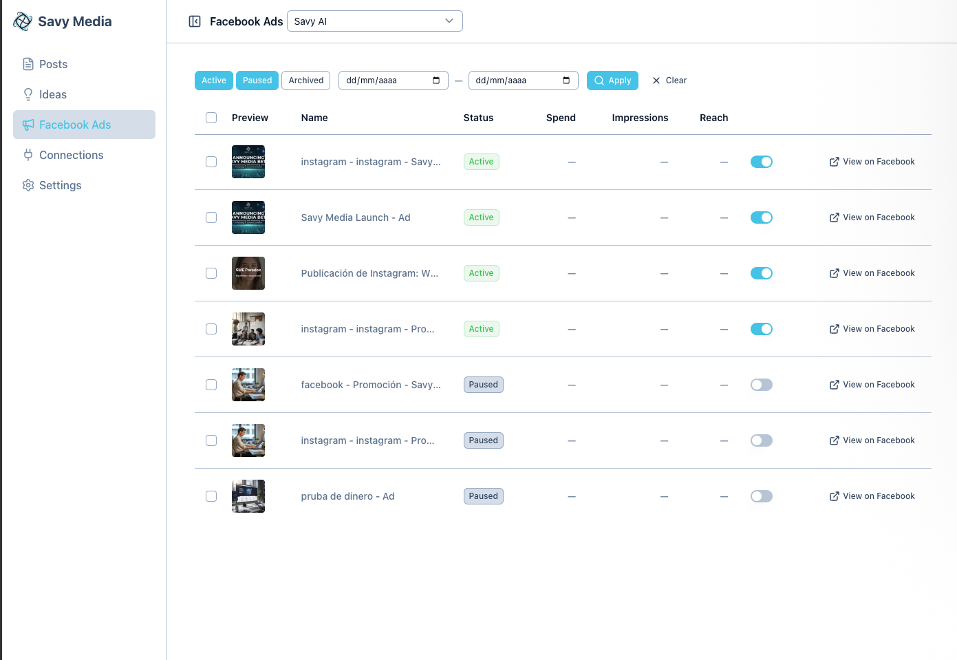 Ads Dashboard Screenshot